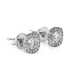 14k White Gold,Diamonds, Halo Bridal Stud Earrings