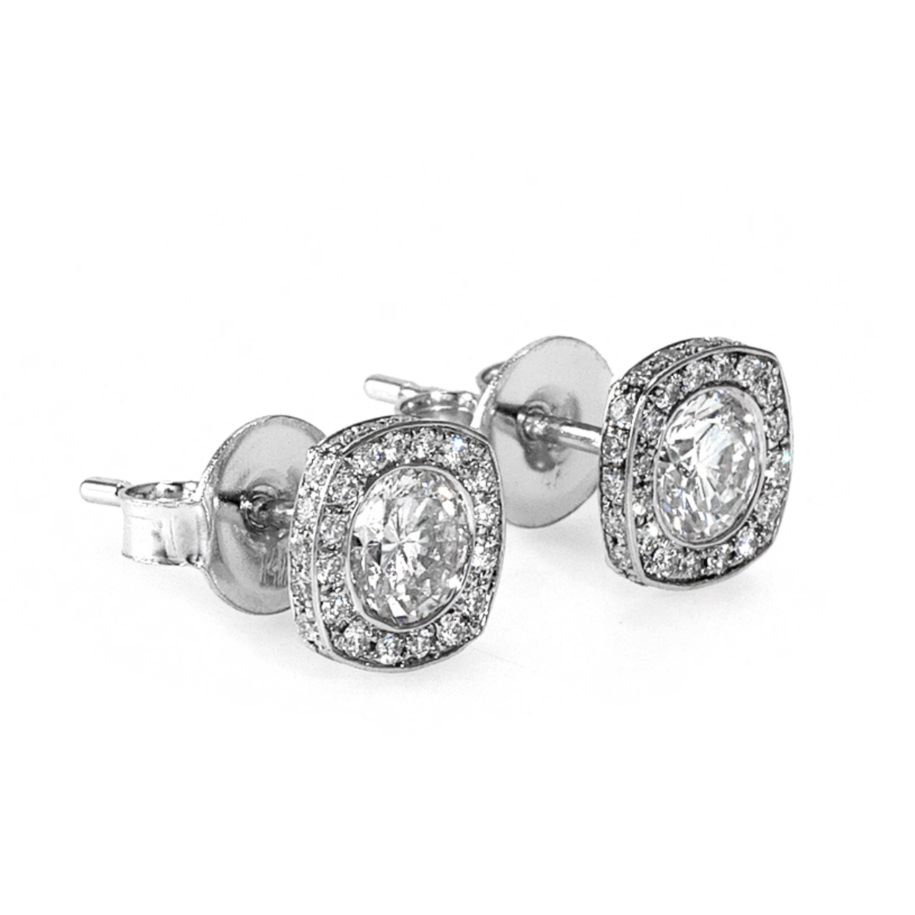 14k White Gold,Diamonds, Halo Bridal Stud Earrings