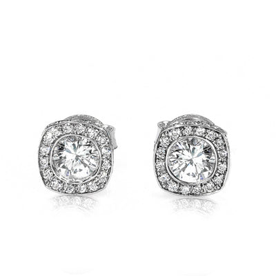 14k White Gold,Diamonds, Halo Bridal Stud Earrings