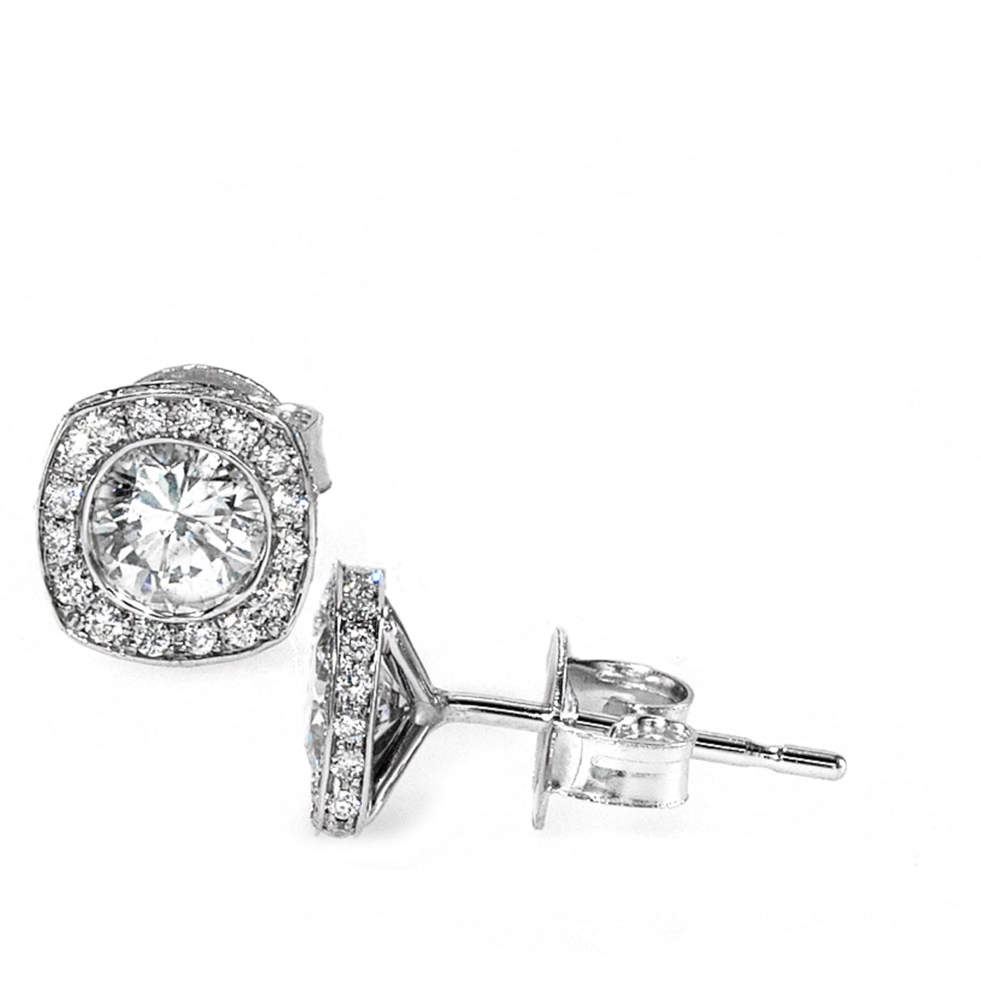 14k White Gold,Diamonds, Halo Bridal Stud Earrings