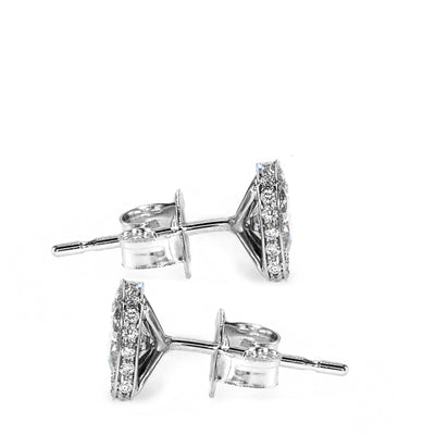 14k White Gold,Diamonds, Halo Bridal Stud Earrings