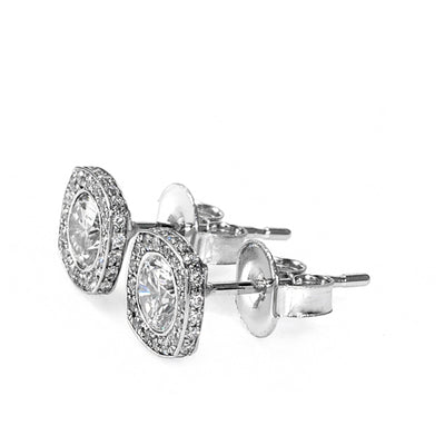 14k White Gold,Diamonds, Halo Bridal Stud Earrings