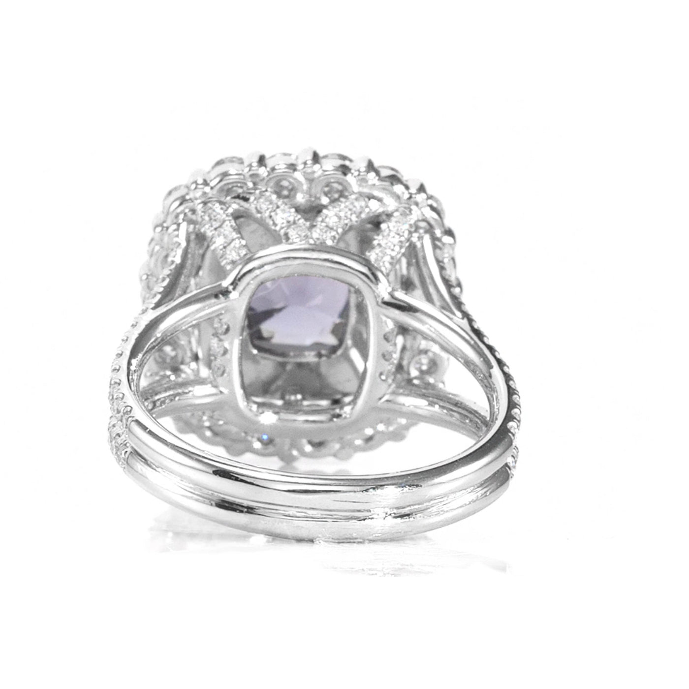 Platinum,Violet Blue Spinel Diamonds Scalloped Double Halo Engagement Ring