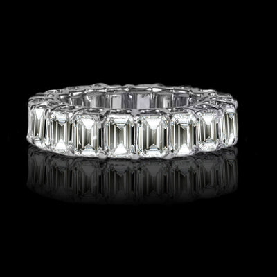 Platinum Emerald Cut Natural Diamonds Signature Engagement Bridal Eternity Band Ring 6.81Cttw