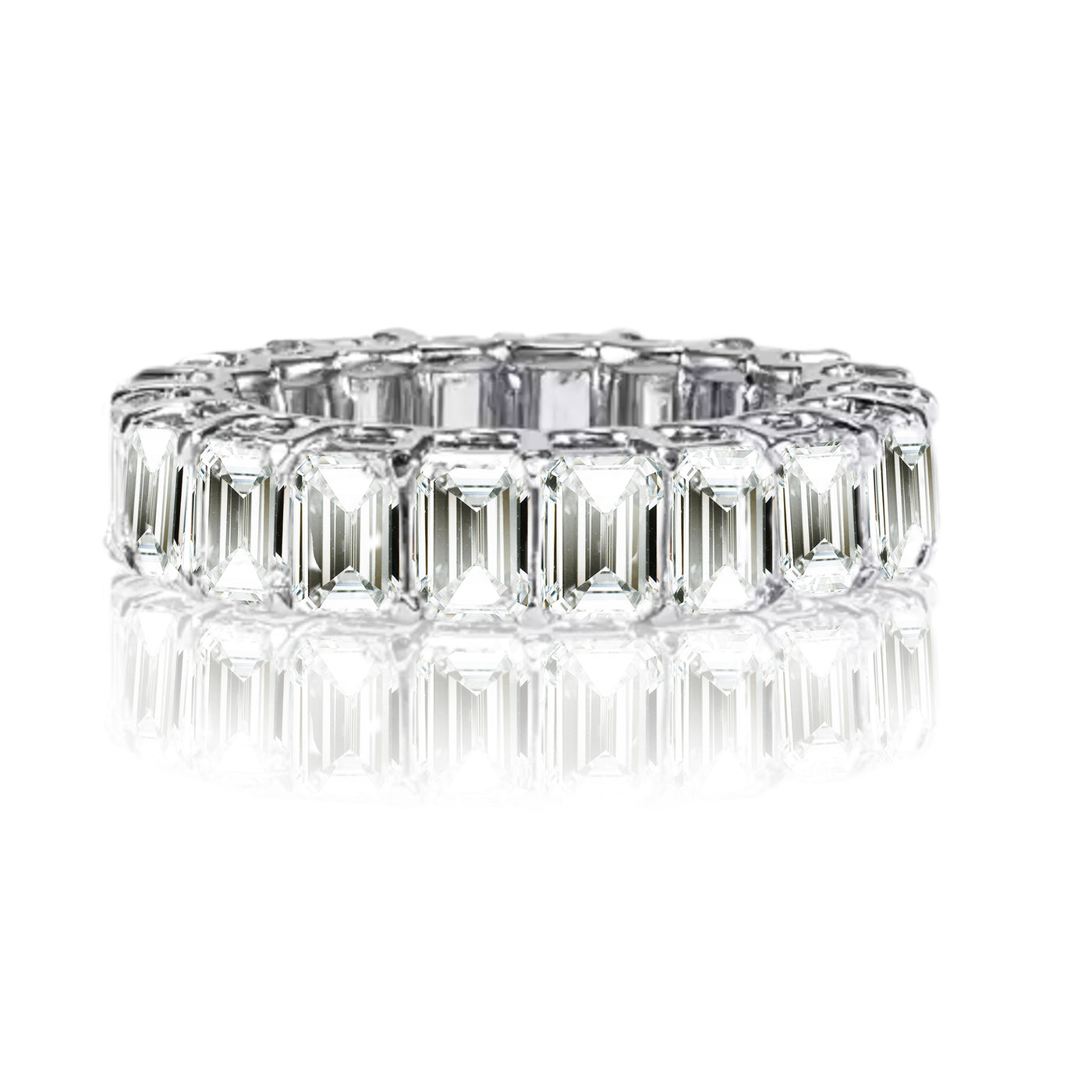 Platinum Emerald Cut Natural Diamonds Signature Engagement Bridal Eternity Band Ring 6.81Cttw