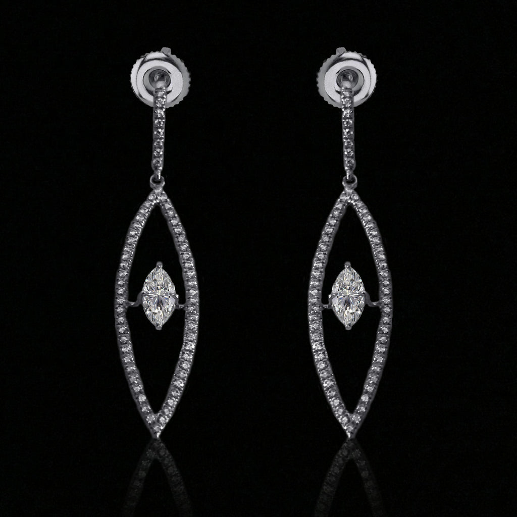 18K White Gold  Natural Diamond Floating Marquise Bridal Dangle Earrings