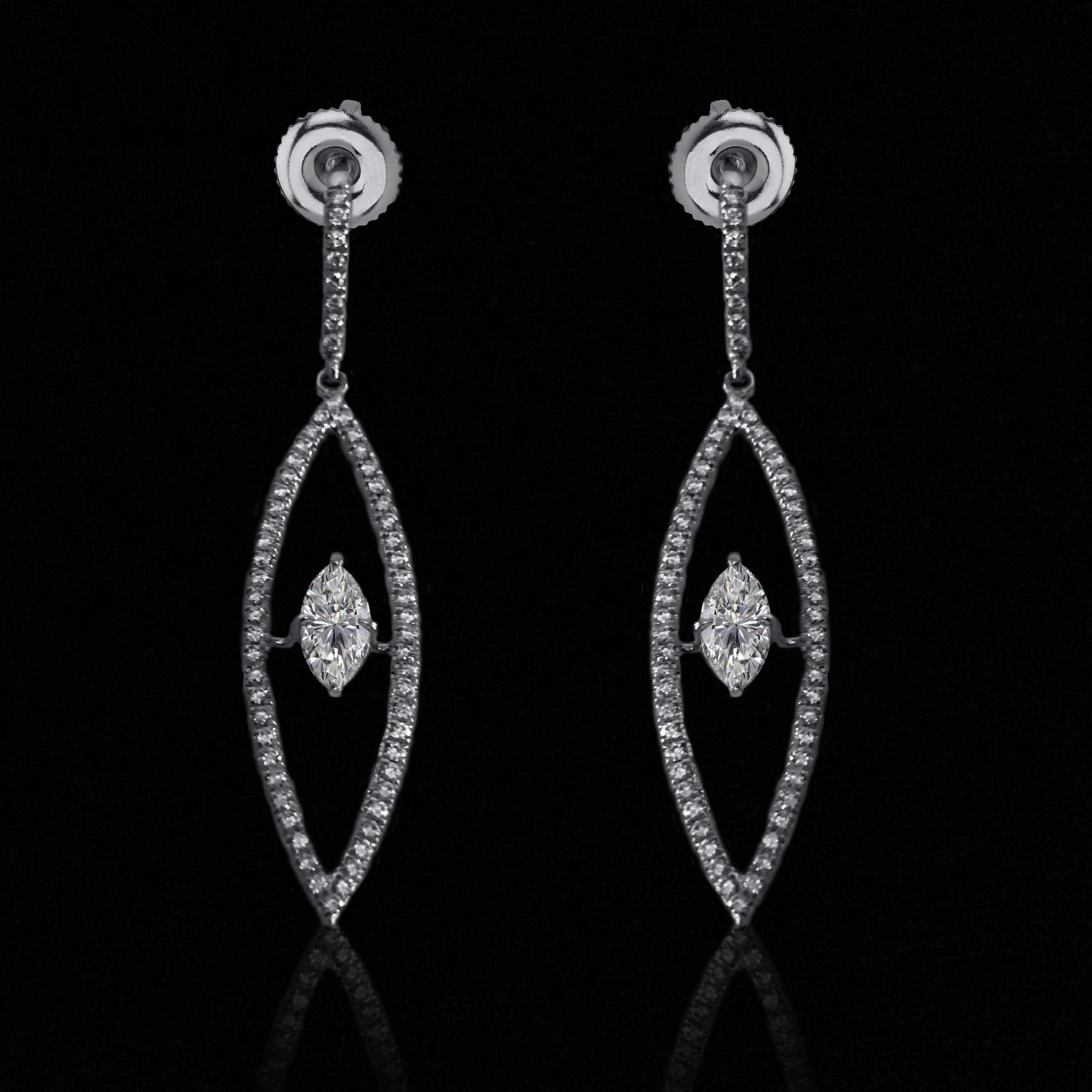 18K White Gold  Natural Diamond Floating Marquise Bridal Dangle Earrings