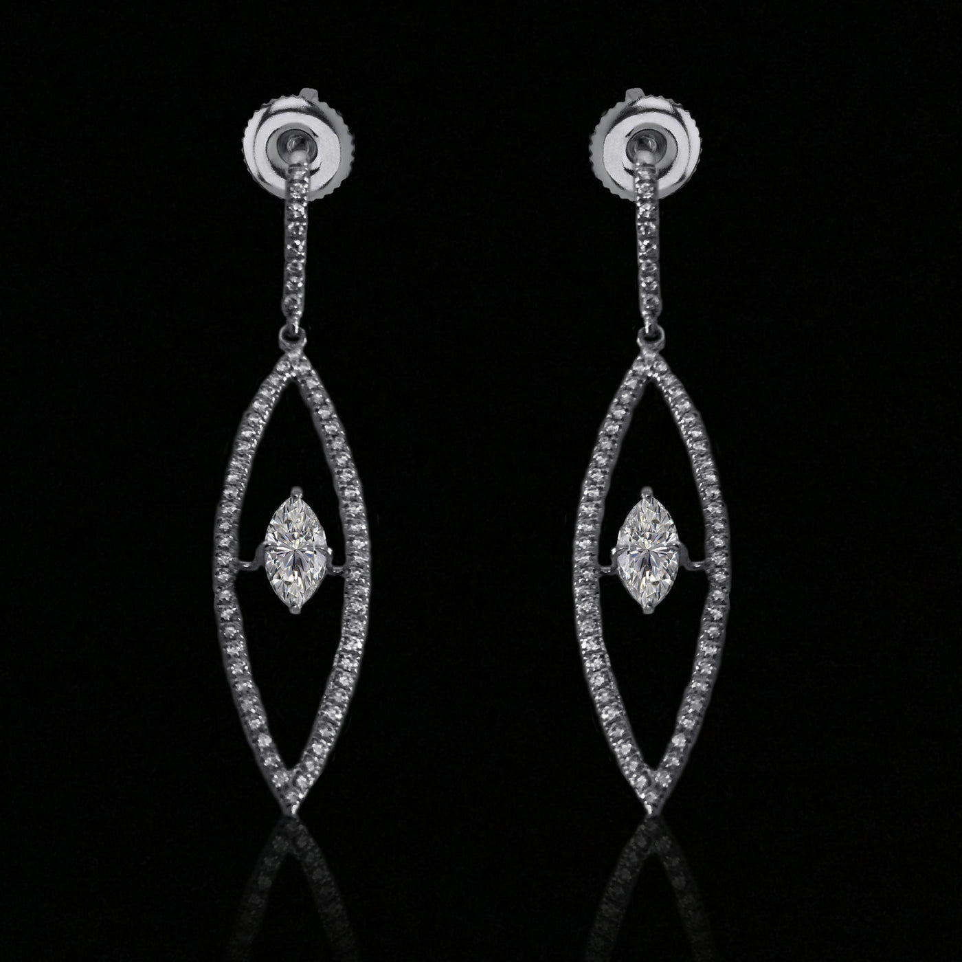 18K White Gold  Natural Diamond Floating Marquise Bridal Dangle Earrings