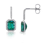 18K White Gold Lagoon Tourmaline Natural Diamonds Halo Dangle Earrings