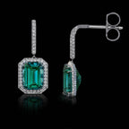 18K White Gold Lagoon Tourmaline Natural Diamonds Halo Dangle Earrings