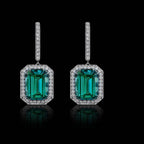 18K White Gold Lagoon Tourmaline Natural Diamonds Halo Dangle Earrings