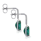 18K White Gold Lagoon Tourmaline Natural Diamonds Halo Dangle Earrings