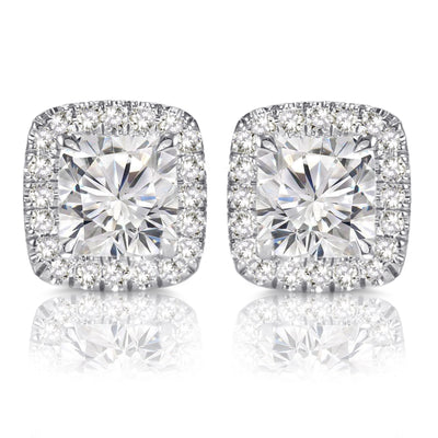 14k White Cushion Natural Diamond Bridal Stud Earrings 2.04ctTotal