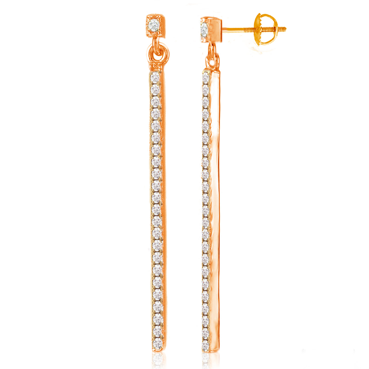 14k White, Yellow & Rose Gold Natural Diamonds Dangle Bar Earrings