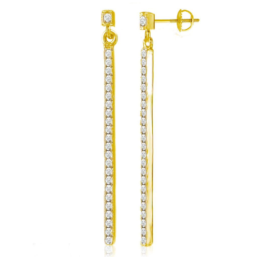 14k White, Yellow & Rose Gold Natural Diamonds Dangle Bar Earrings