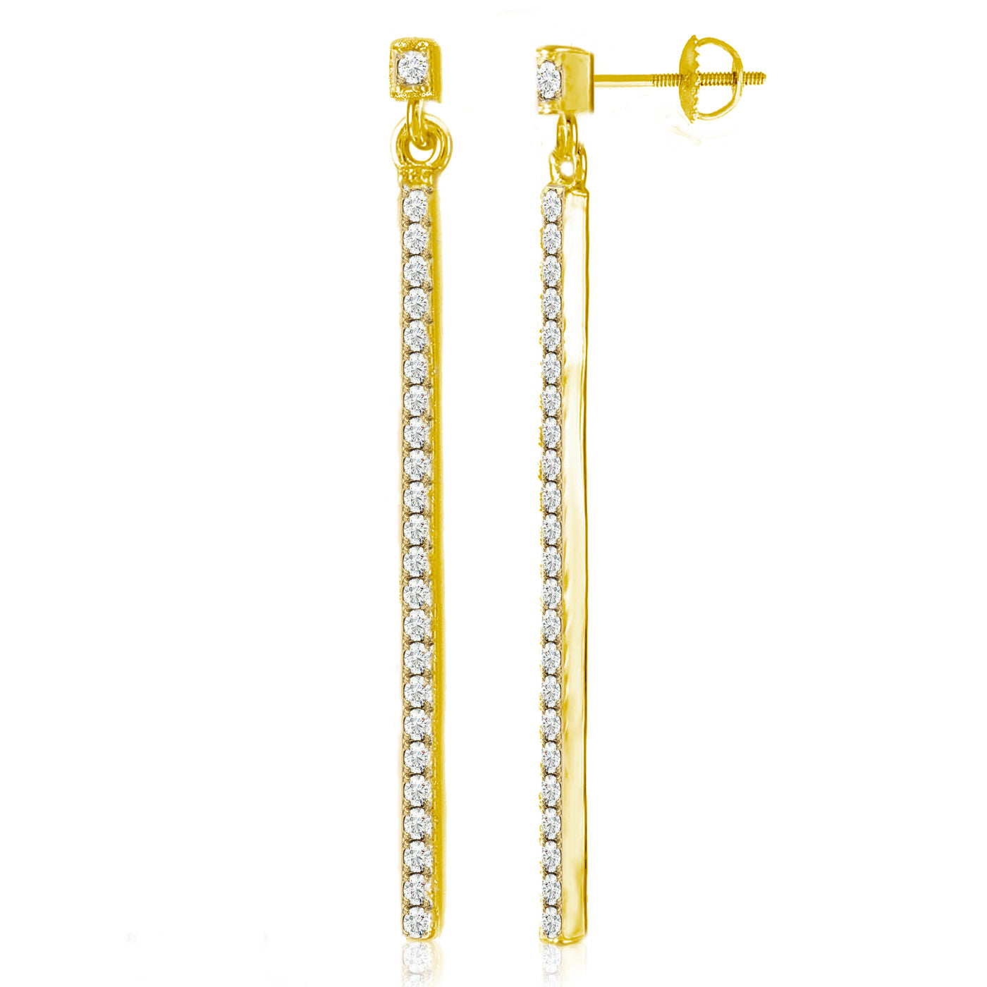 14k White, Yellow & Rose Gold Natural Diamonds Dangle Bar Earrings