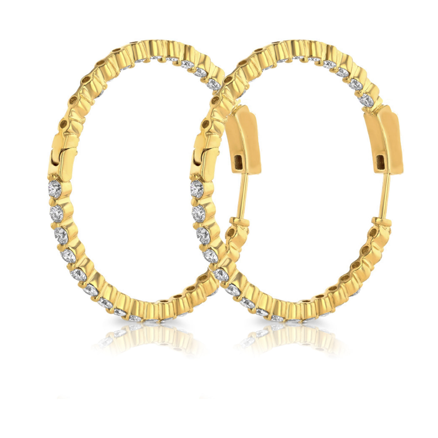 14K Yellow Gold Natural Diamonds 3.32ct Inside Out Hoop Earrings