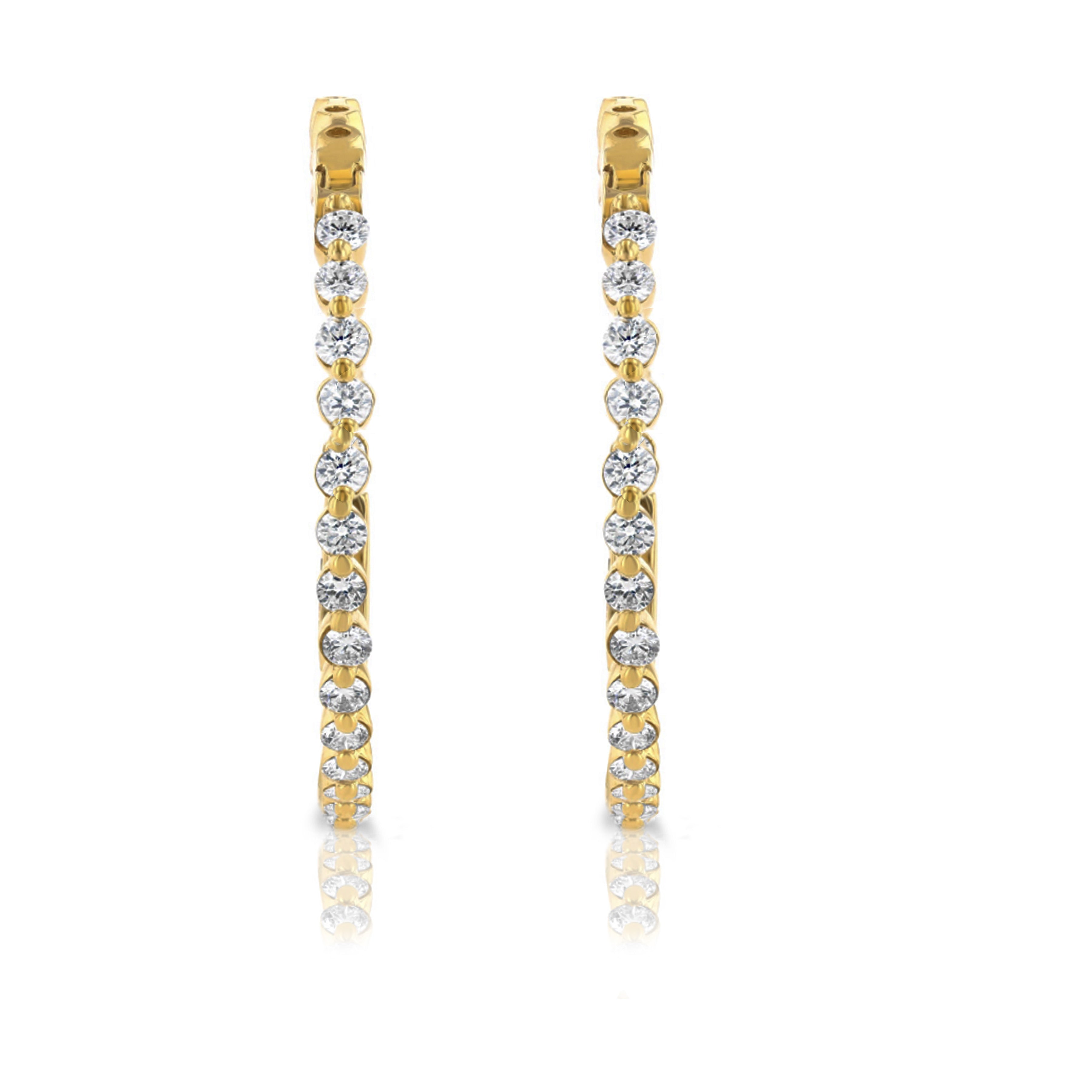 14K Yellow Gold Natural Diamonds 3.32ct Inside Out Hoop Earrings