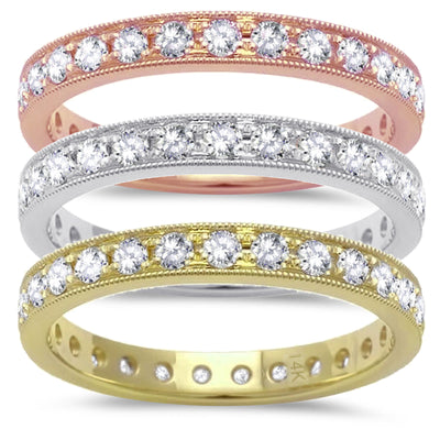 14k White, Rose or Yellow Gold Diamond Milgrain Eternity, Engagement Stackable Band Ring - .68 ct