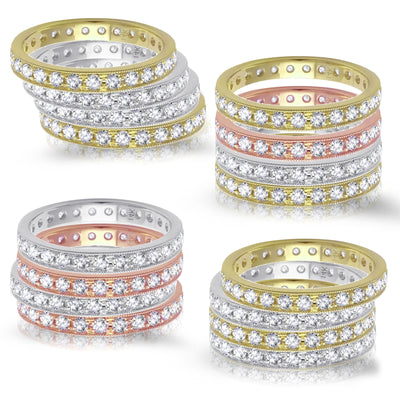 14k White, Rose or Yellow Gold Diamond Milgrain Eternity, Engagement Stackable Band Ring - .68 ct