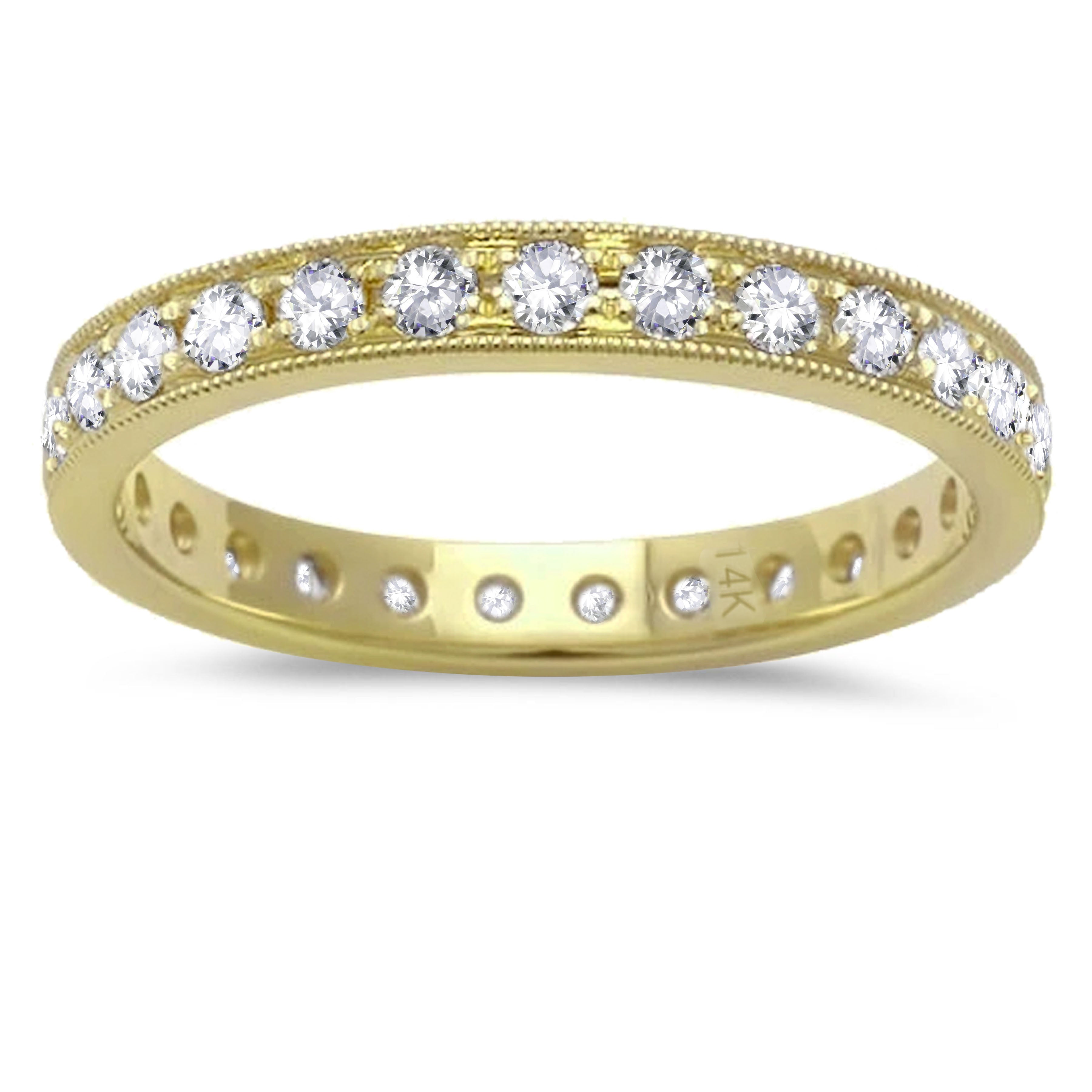 14k White, Rose or Yellow Gold Diamond Milgrain Eternity, Engagement Stackable Band Ring - .68 ct