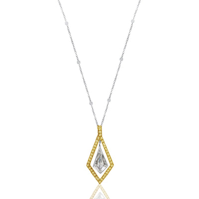 Platinum & 18K Yellow Gold Natural Noble Cut & Fancy Yellow Diamond Dangling  Pendant Necklace