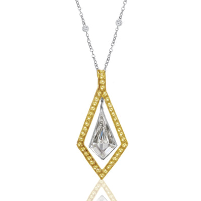 Platinum & 18K Yellow Gold Natural Noble Cut & Fancy Yellow Diamond Dangling  Pendant Necklace