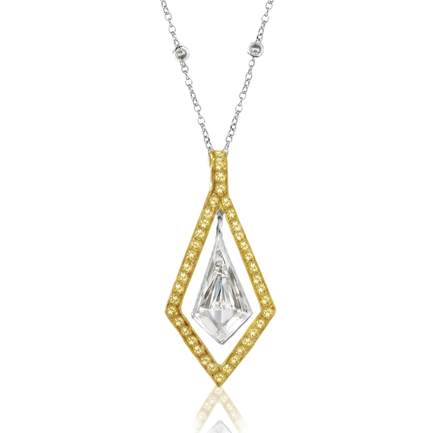 Platinum & 18K Yellow Gold Natural Noble Cut & Fancy Yellow Diamond Dangling  Pendant Necklace