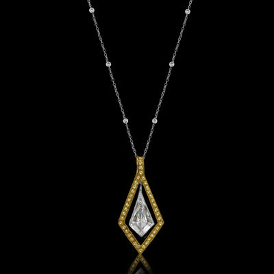 Platinum & 18K Yellow Gold Natural Noble Cut & Fancy Yellow Diamond Dangling  Pendant Necklace