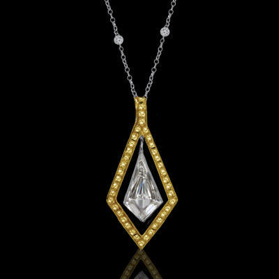 Platinum & 18K Yellow Gold Natural Noble Cut & Fancy Yellow Diamond Dangling  Pendant Necklace