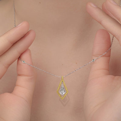 Platinum & 18K Yellow Gold Natural Noble Cut & Fancy Yellow Diamond Dangling  Pendant Necklace