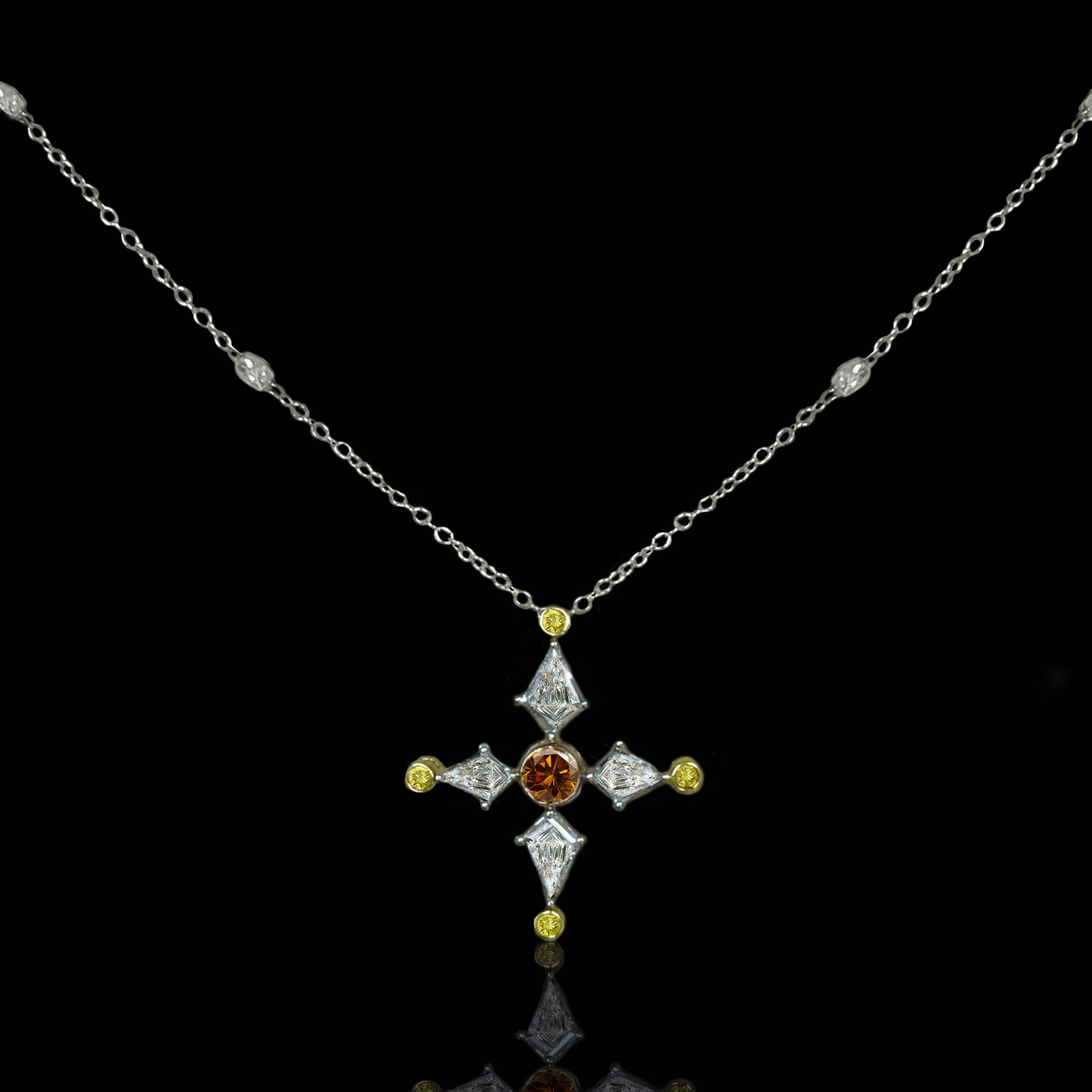 Platinum & 18kYellow Gold Fancy Colored & Colorless Noble Cut Diamonds "North Star" Platinum & 18kYellow Gold Pendant Necklace
