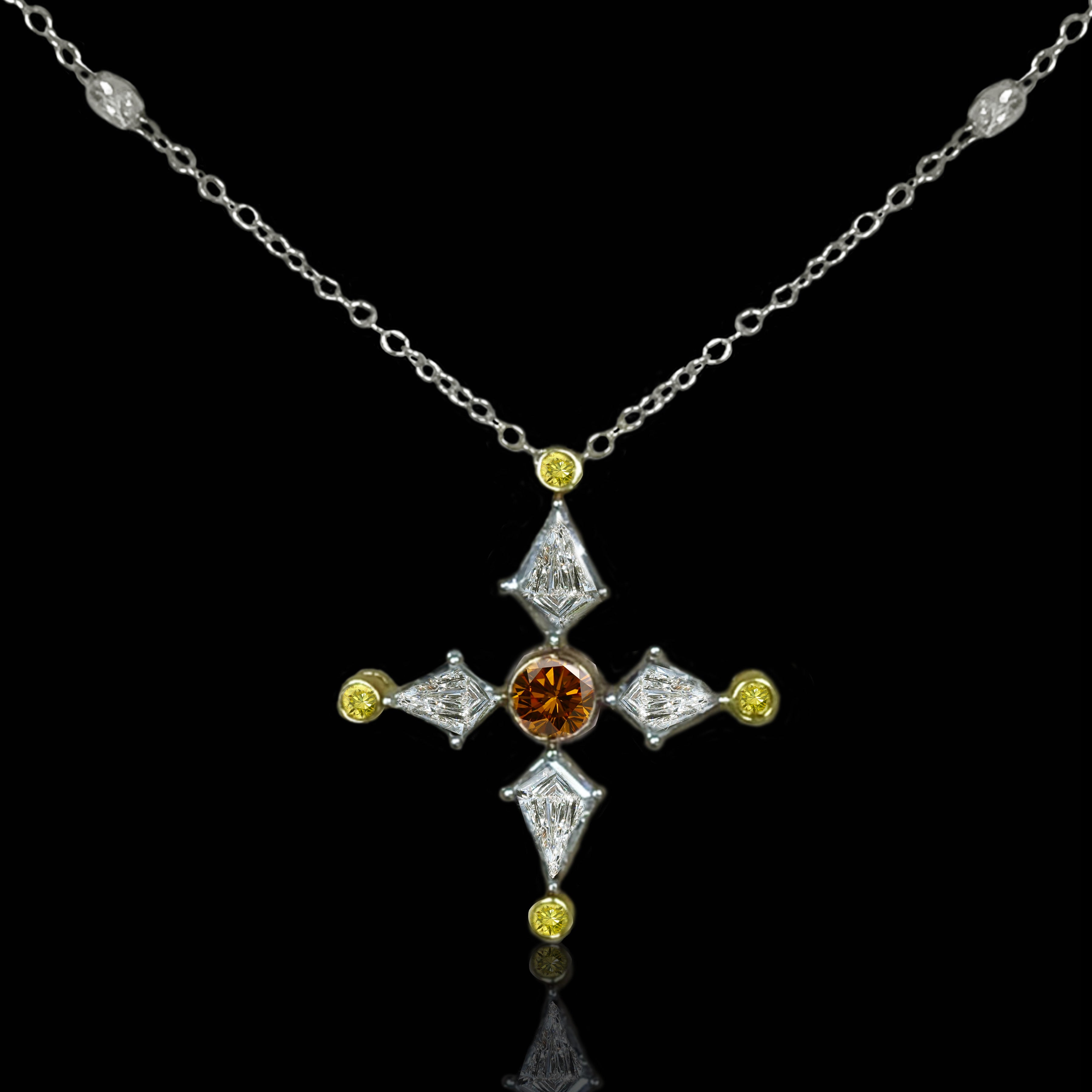 Platinum & 18kYellow Gold Fancy Colored & Colorless Noble Cut Diamonds "North Star" Platinum & 18kYellow Gold Pendant Necklace