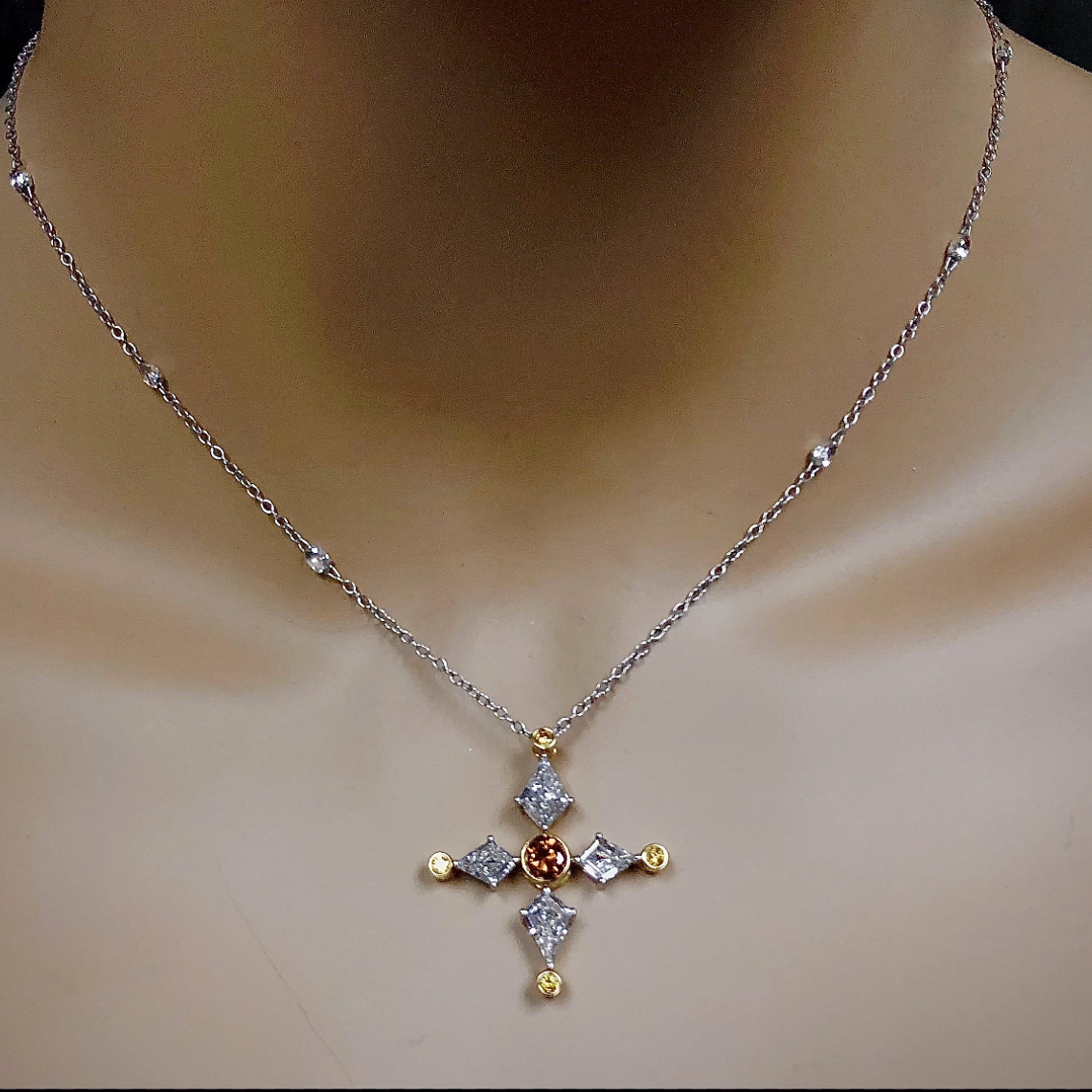 Platinum & 18kYellow Gold Fancy Colored & Colorless Noble Cut Diamonds "North Star" Platinum & 18kYellow Gold Pendant Necklace