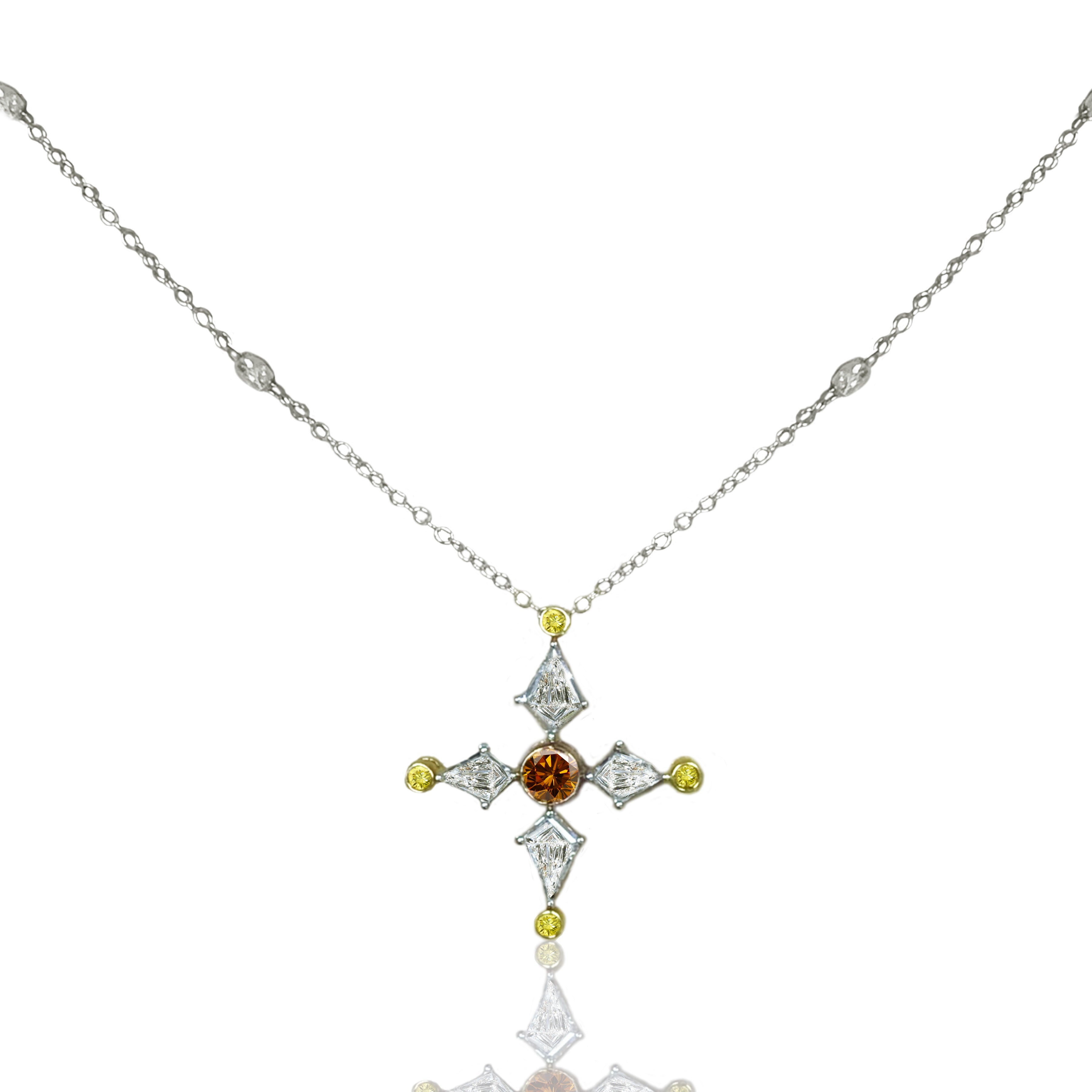 Platinum & 18kYellow Gold Fancy Colored & Colorless Noble Cut Diamonds "North Star" Platinum & 18kYellow Gold Pendant Necklace
