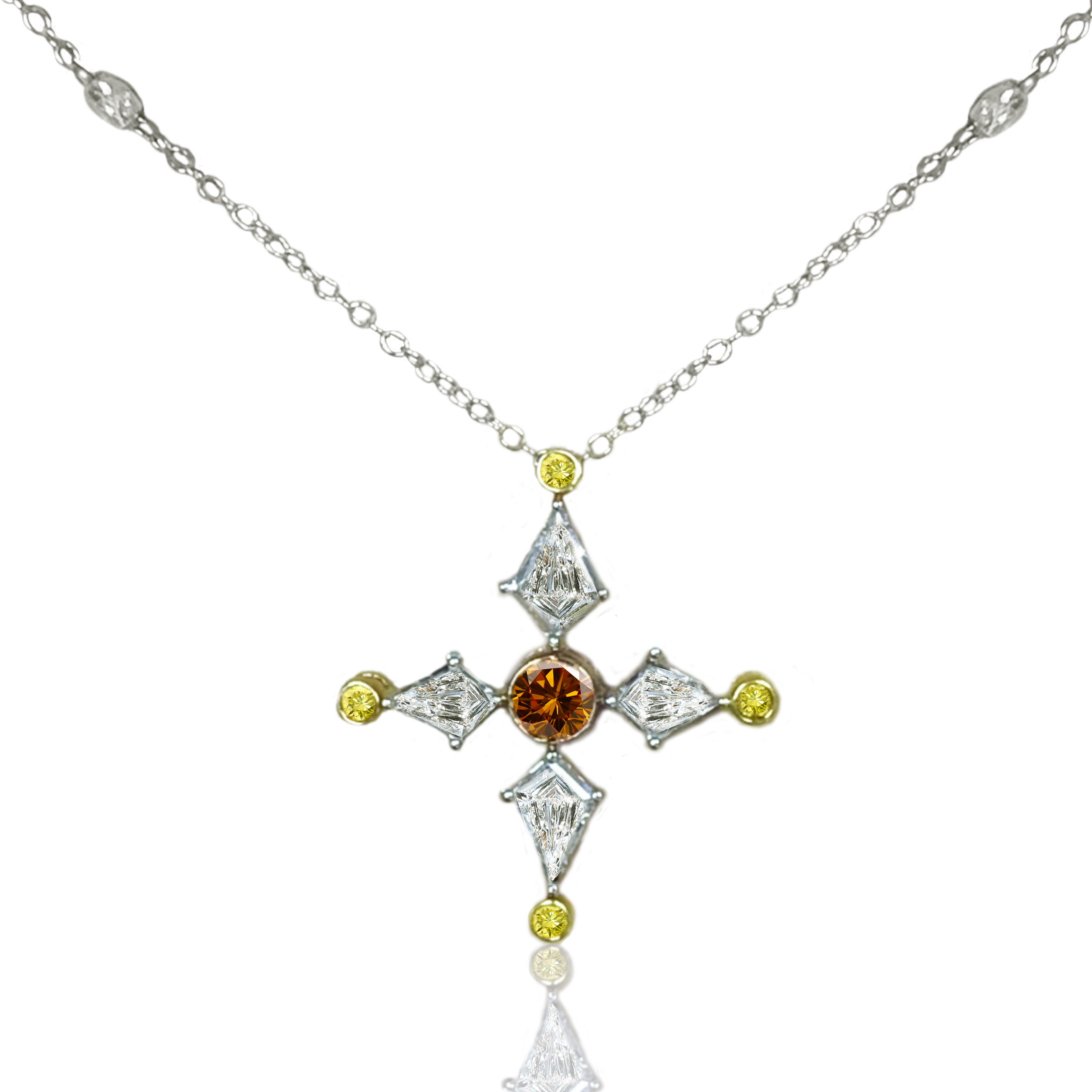 Platinum & 18kYellow Gold Fancy Colored & Colorless Noble Cut Diamonds "North Star" Platinum & 18kYellow Gold Pendant Necklace