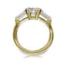 Oval & Tapered Baguette Diamond Platinum, 18K Rose, White or Yellow Gold Three Stone Engagement Ring