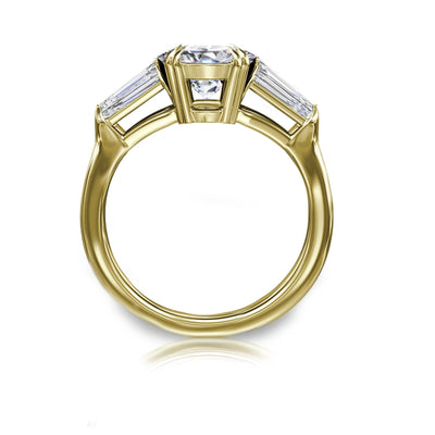 Oval & Tapered Baguette Diamond Platinum, 18K Rose, White or Yellow Gold Three Stone Engagement Ring