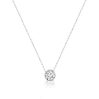 18k White Gold Round Brilliant Natural Diamond Halo Pendant Bridal Necklace