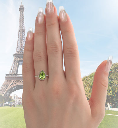 Platinum Green Peridot Diamonds Halo Ring