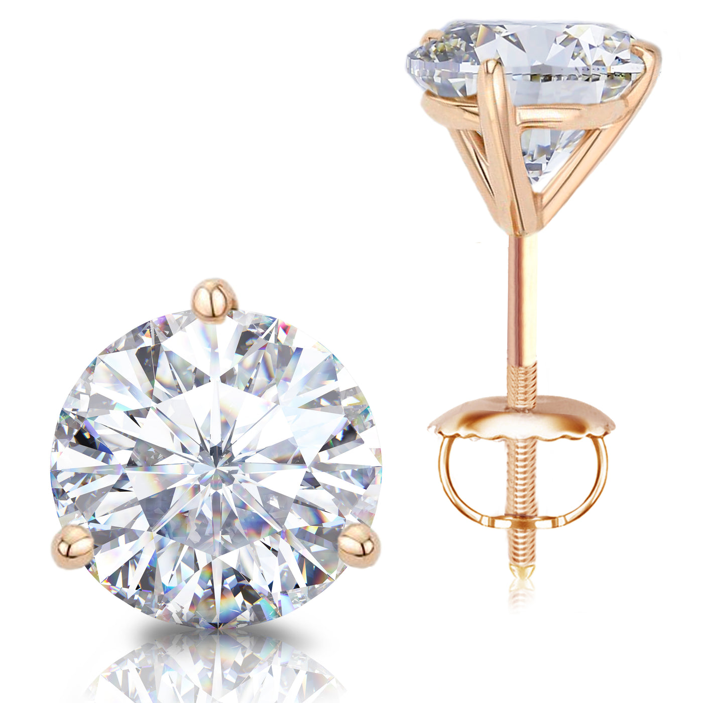 0.50 -2.5 Carats Total,14k White, Yellow, Rose Gold, or Platinum Natural Round Diamond Martini Stud Earrings