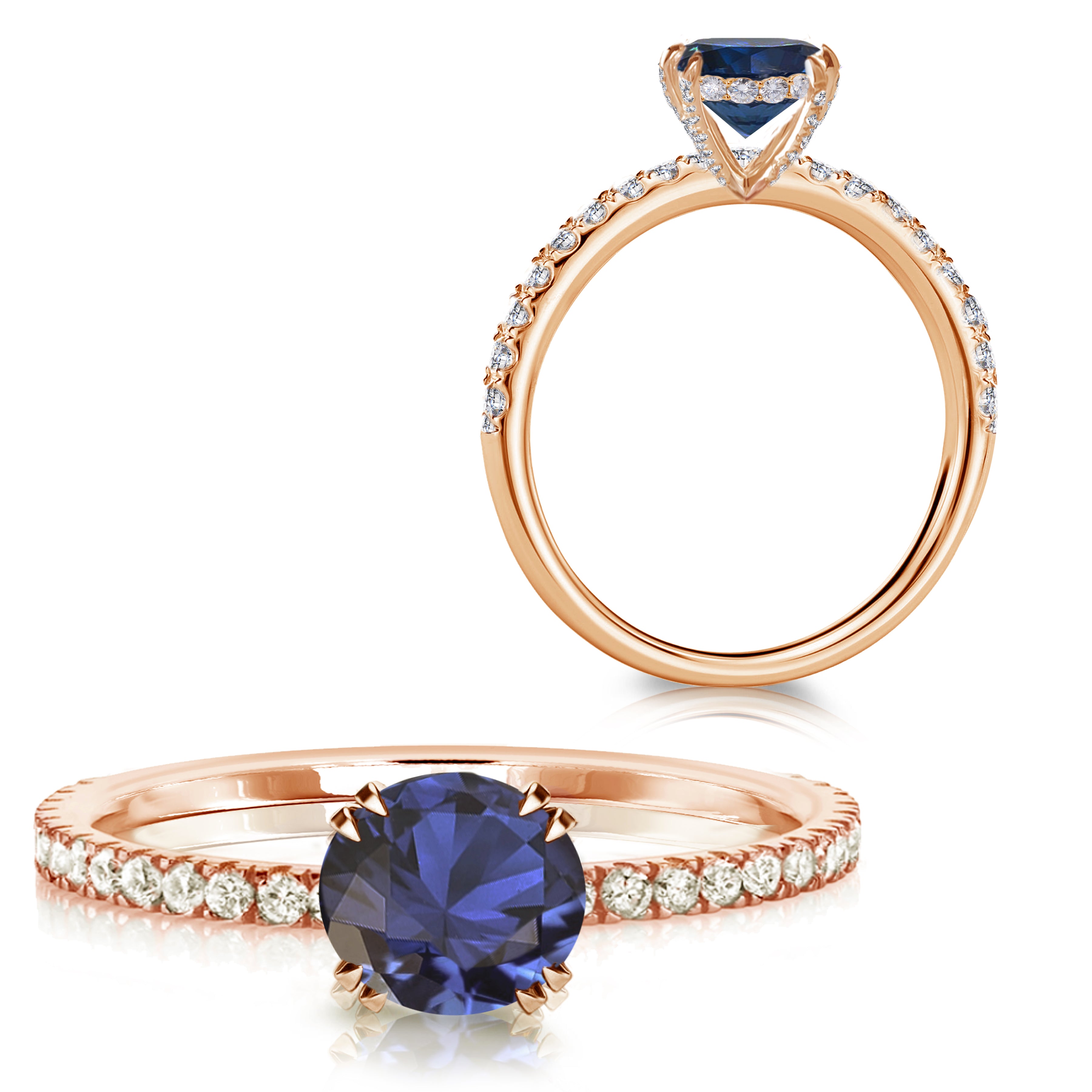 Platinum or 18K White, Rose or Yellow Gold Round Brilliant Natural Blue Sapphire Engagement Ring