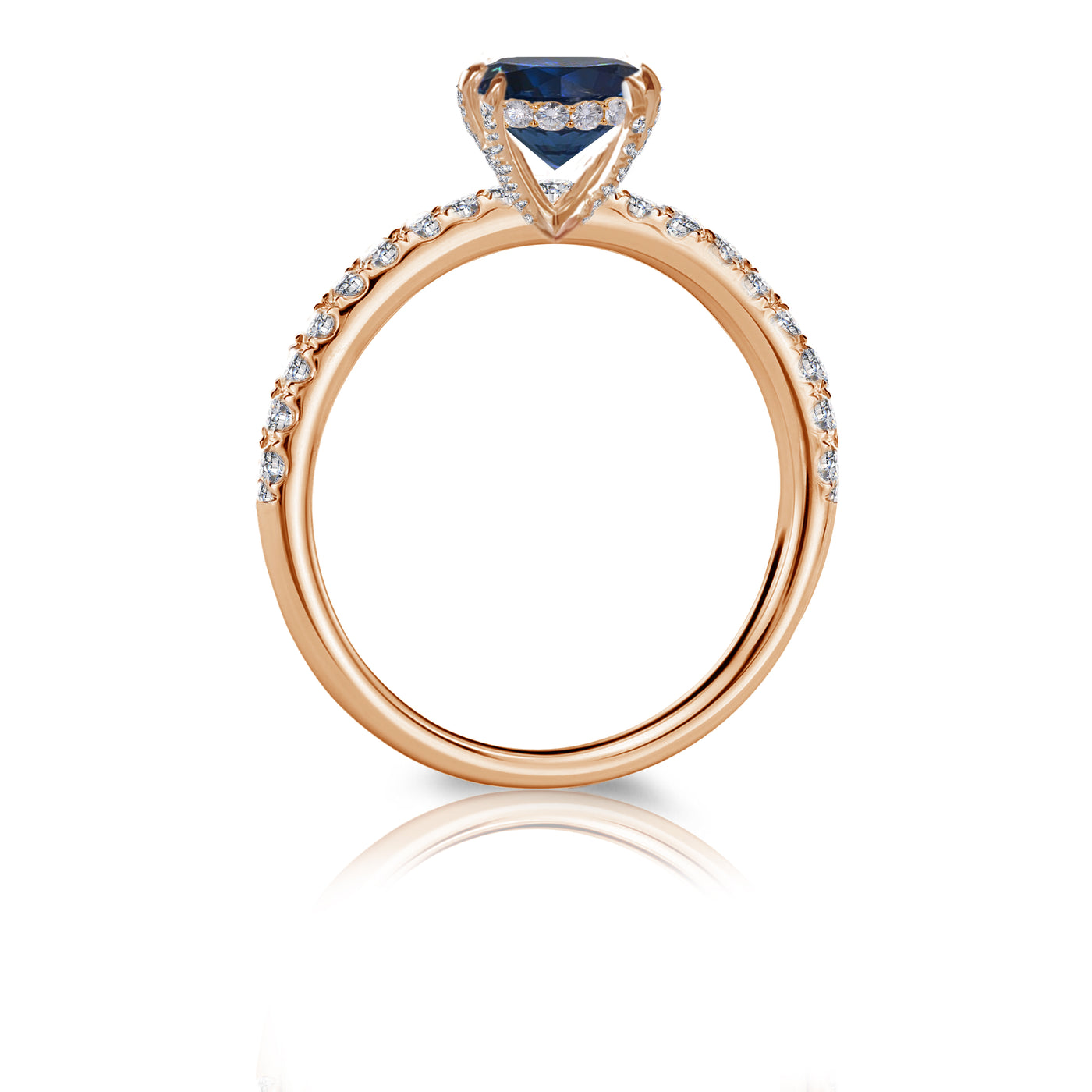 Platinum or 18K White, Rose or Yellow Gold Round Brilliant Natural Blue Sapphire Solitaire with Accents Engagement RingRing