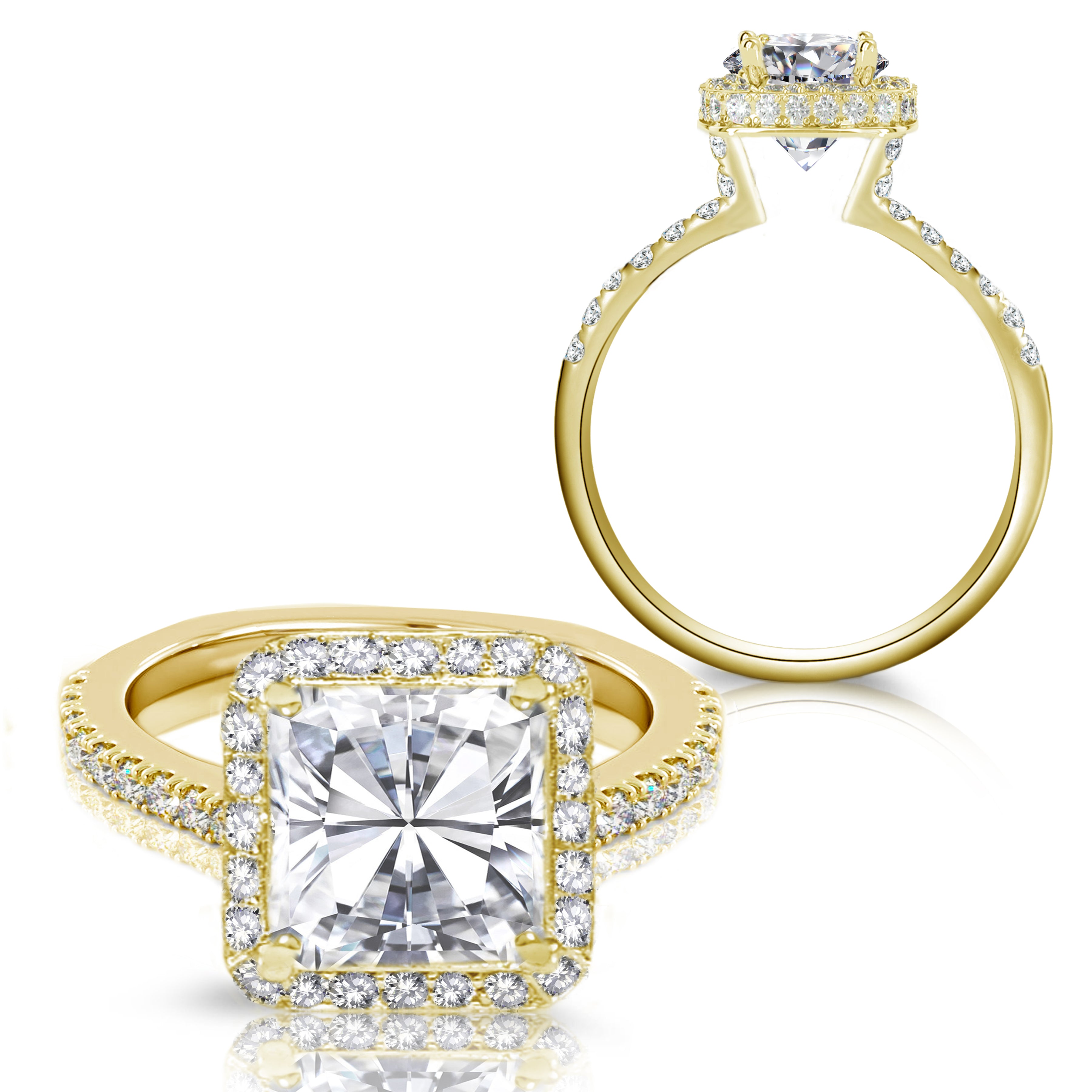 Platinum, White, or Yellow Gold Princess Cut Natural Diamond  Engagement Bridal Ring