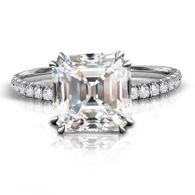 18k White, Rose ,Yellow Gold or Platinum Asscher Cut Natural Diamond  Engagement Bridal Ring