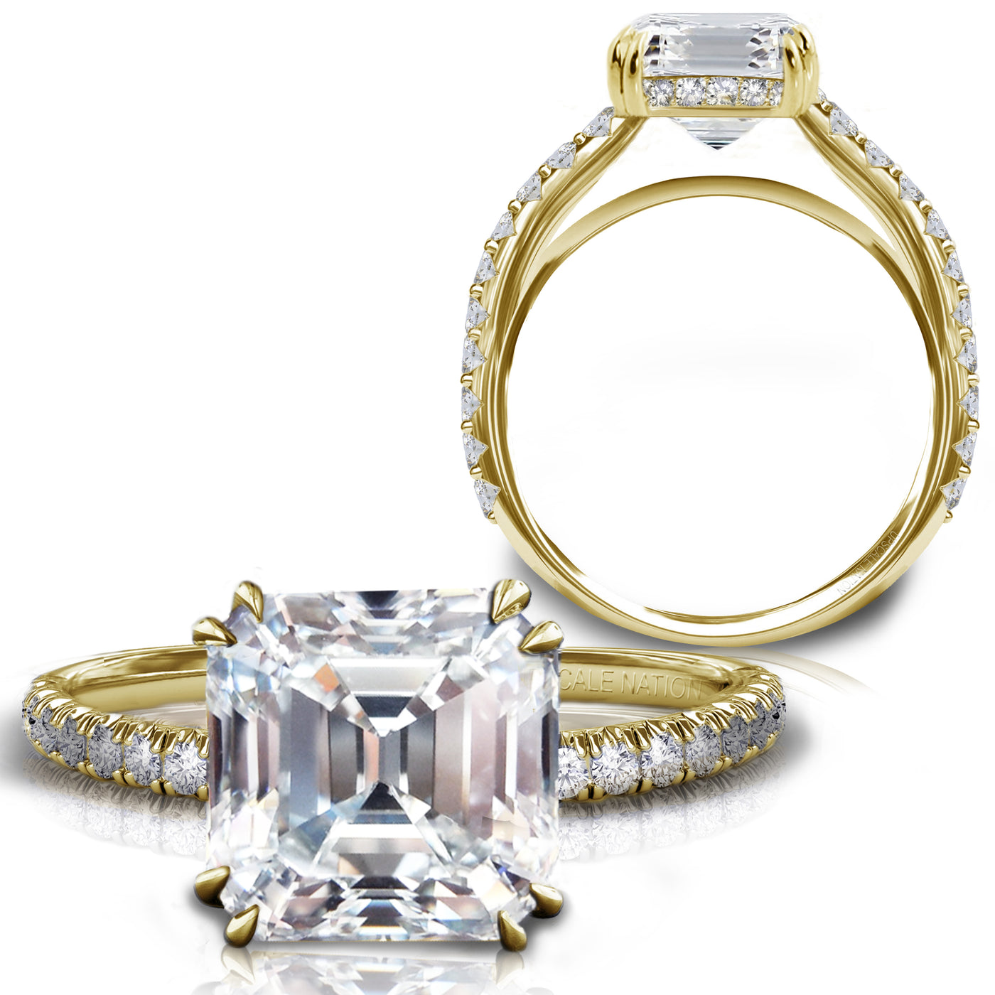 18k White, Rose ,Yellow Gold or Platinum Asscher Cut Natural Diamond  Engagement Bridal Ring