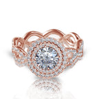 18k Rose, White, Yellow Gold or Platinum Natural Round Brilliant Diamond Halo Infinity Unity Forever Bridal Ring