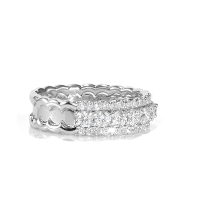 18k White Gold Natural Diamond Scalloped Bridal Engagement Band Ring