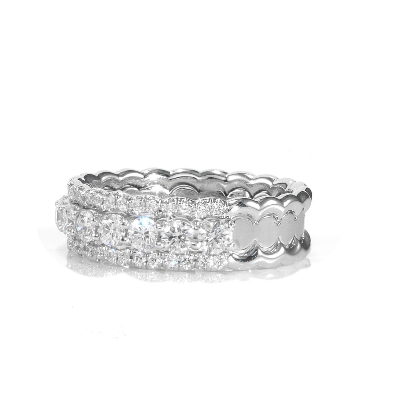 18k White Gold Natural Diamond Scalloped Bridal Engagement Band Ring