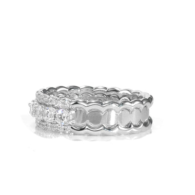 18k White Gold Natural Diamond Scalloped Bridal Engagement Band Ring